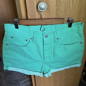 Levis Lime Green Rolled Denim Shorts Size 30
